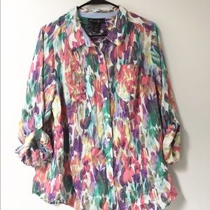 Lane Bryant floral button down top blouse spring